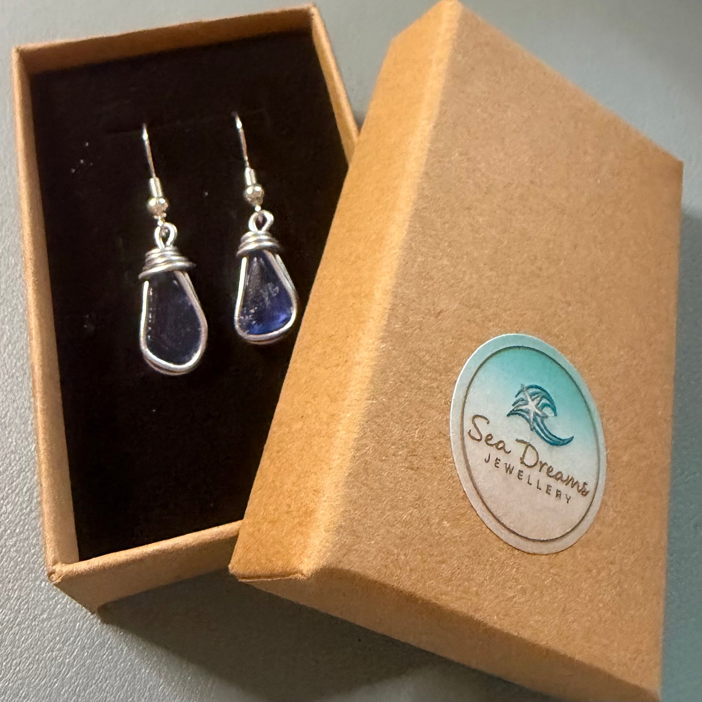 Blue Seaham Sea Glass Earrings