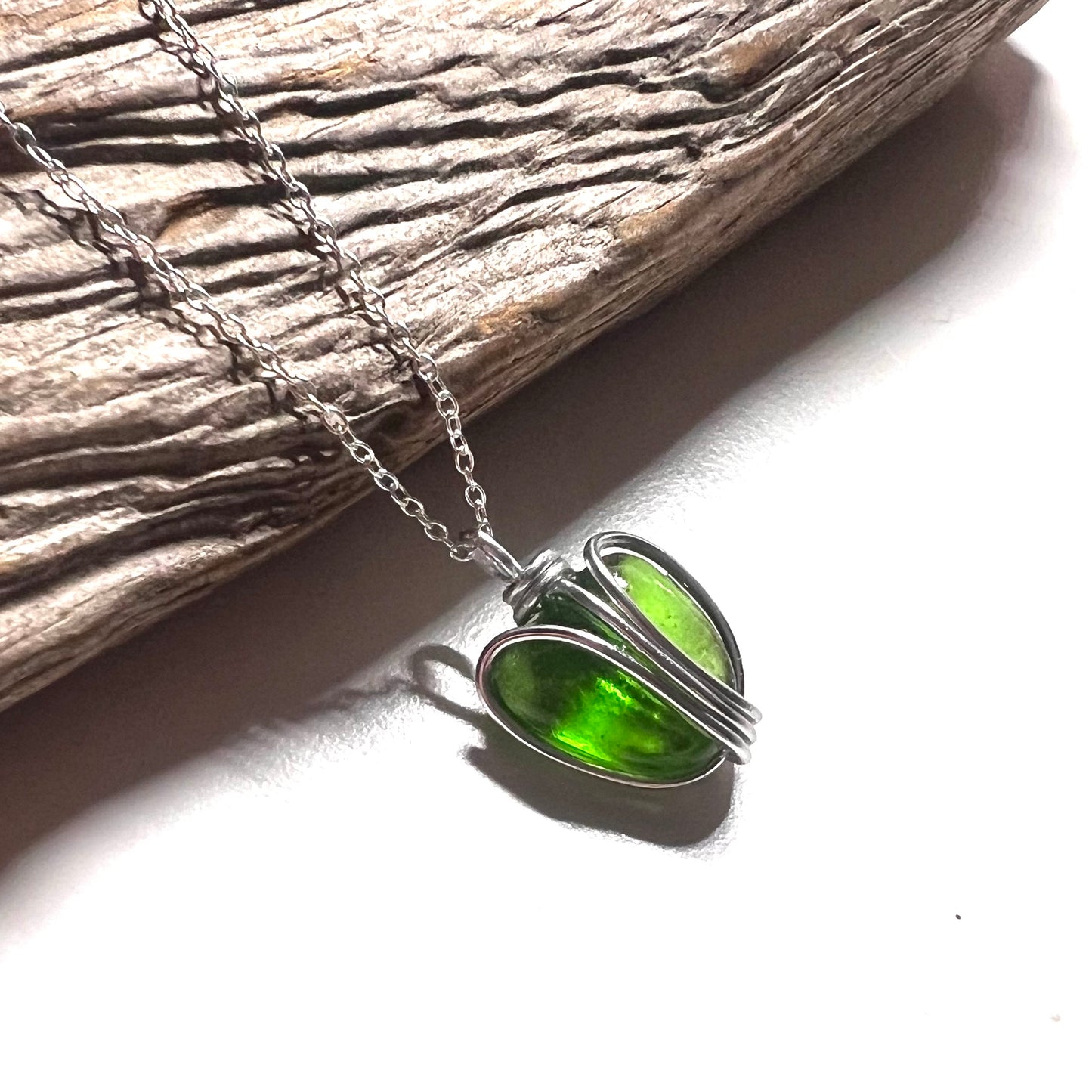 Green Sea Glass Heart Pendant