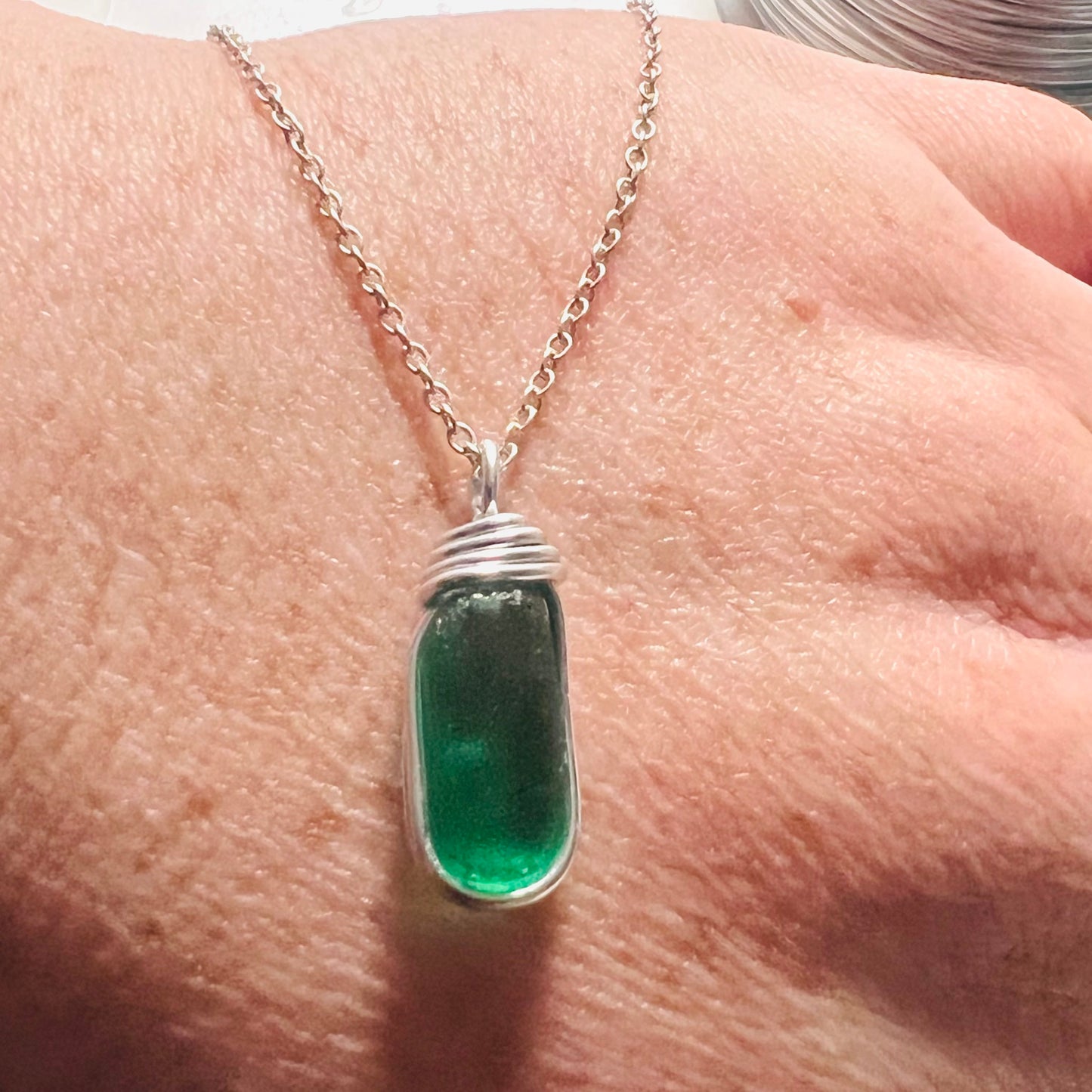 Canary Island Rare Turquoise Green Sea Glass Pendant