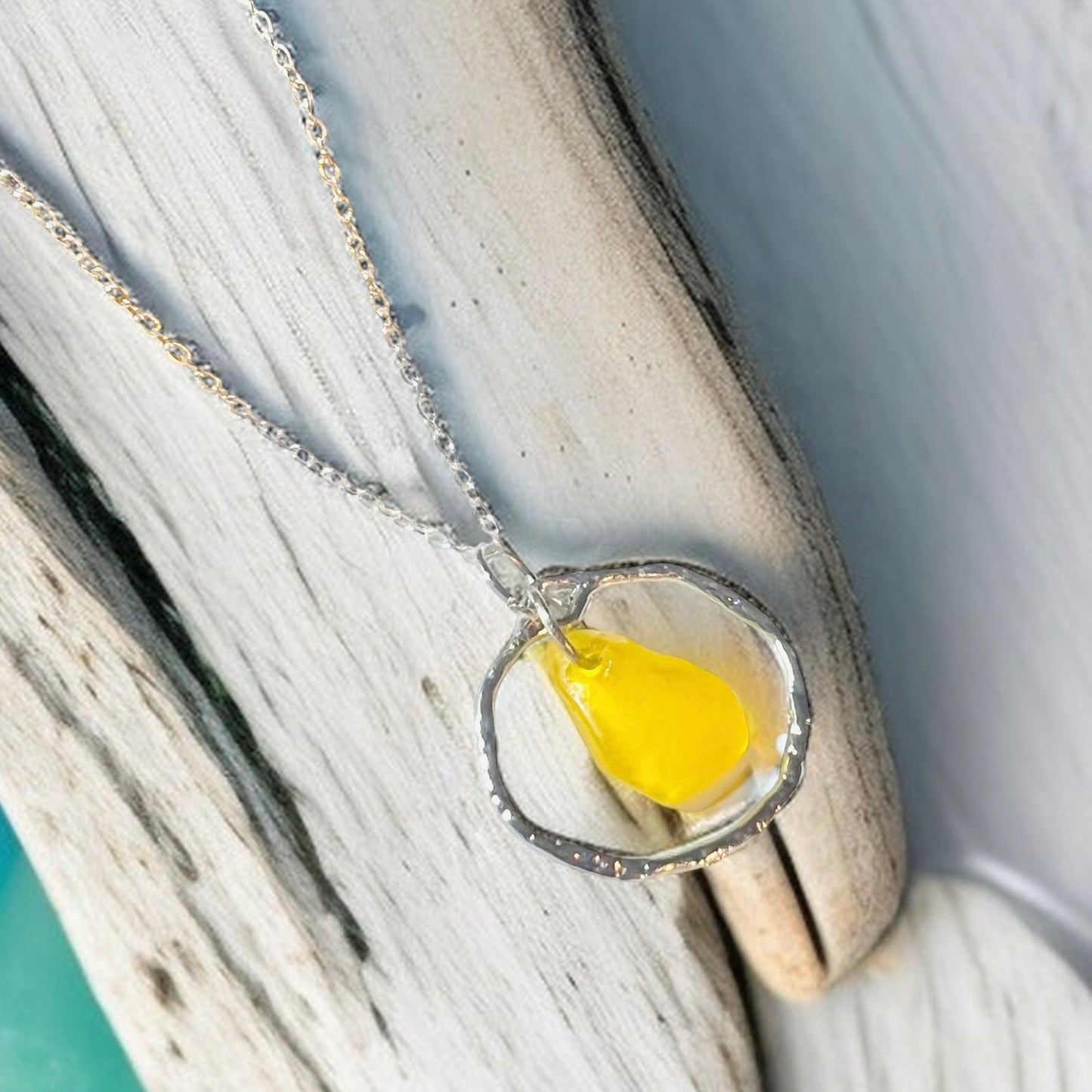 Canary Island Rare Neon Yellow  Sea Glass Pendant