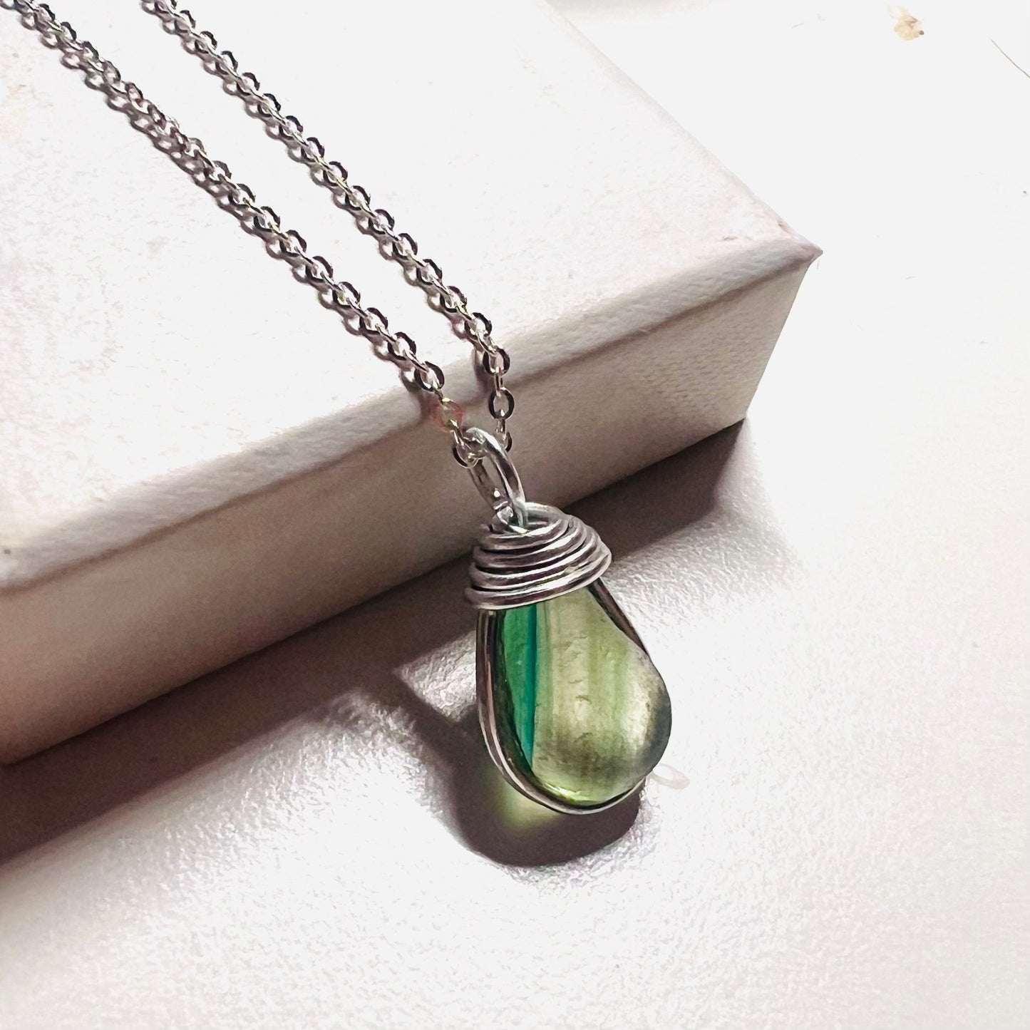 Mixed Green Seaham Sea Glass Multi Pendant