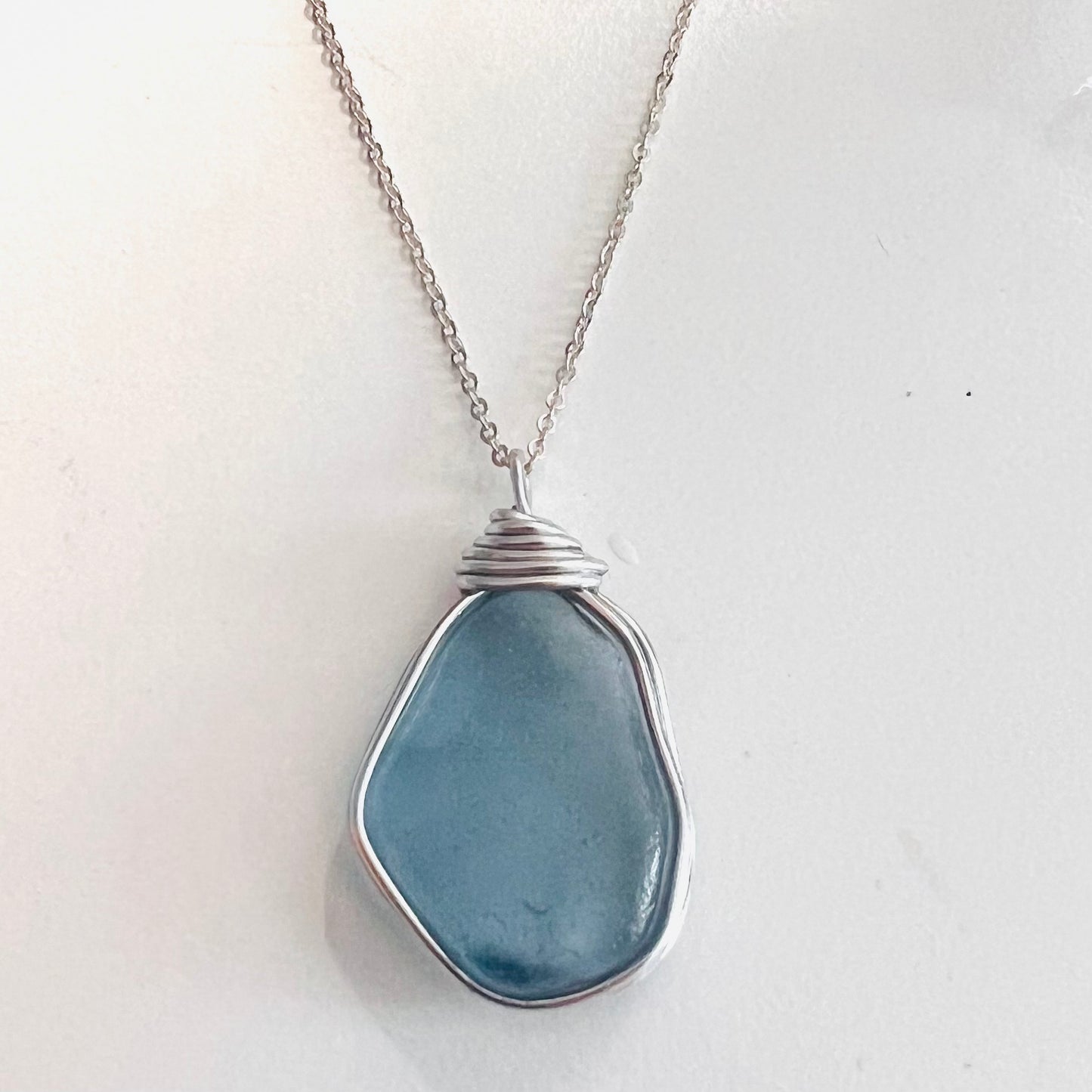 Large Dusky Blue Seaham Sea Glass Pendant