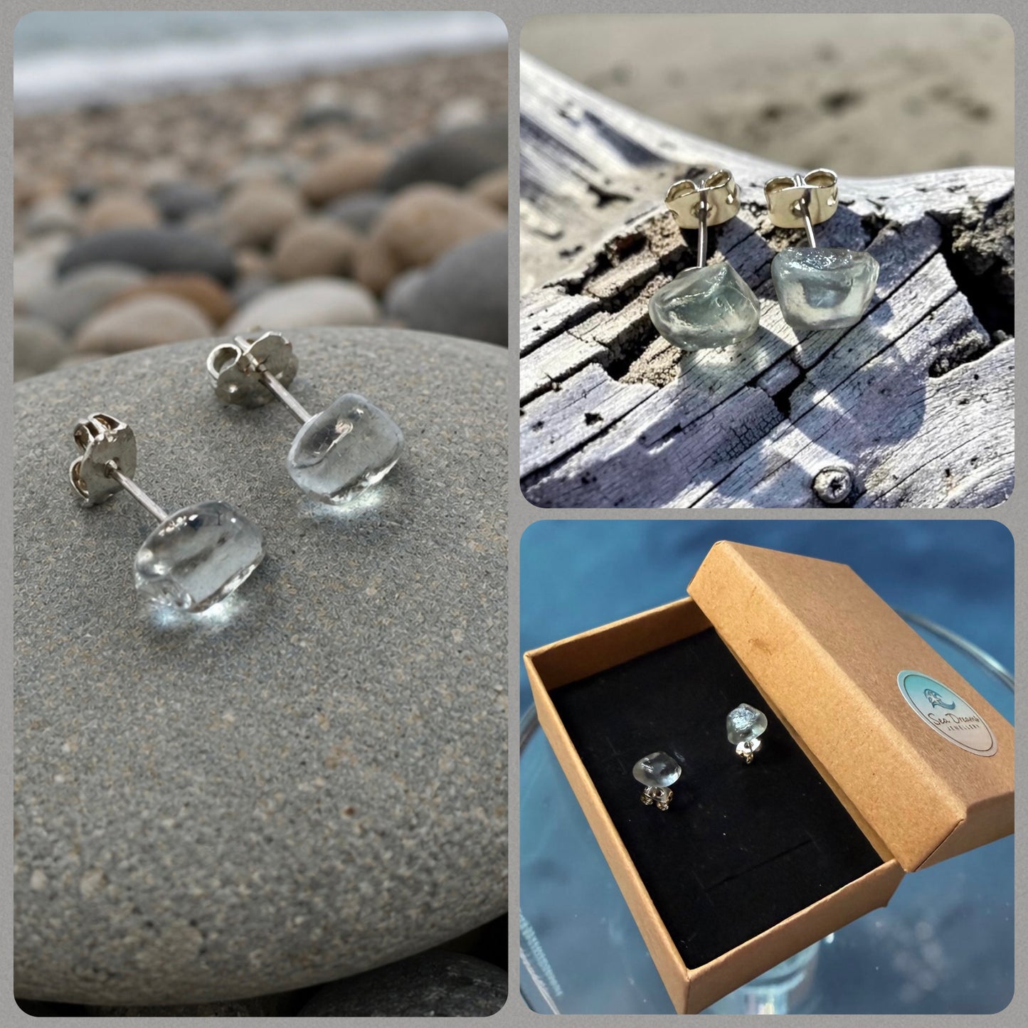 Grey Seaham Glass Stud Earrings