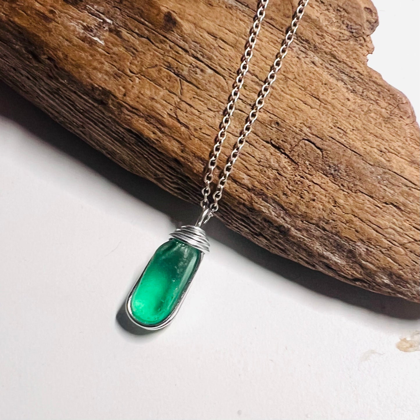 Canary Island Rare Turquoise Green Sea Glass Pendant