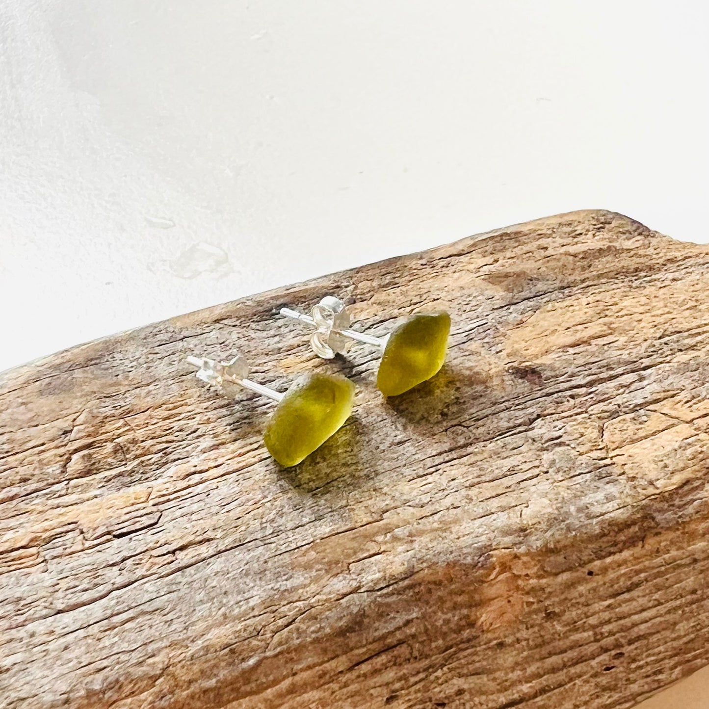 Olive Green Seaham Sea Glass Stud Earrings