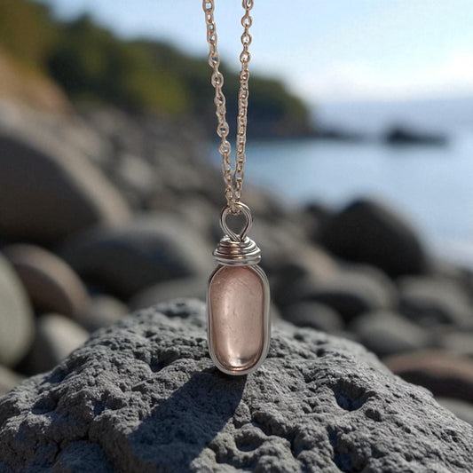 Rare Peachy Pink Sea Glass Pendant