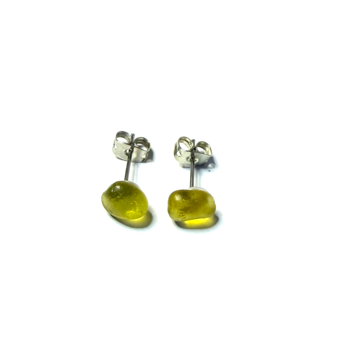 Rare Yellow Seaham Sea Glass Stud Earrings
