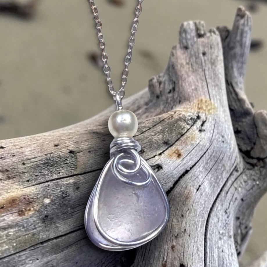 Rare Lilac Seaham Sea Glass Pendant