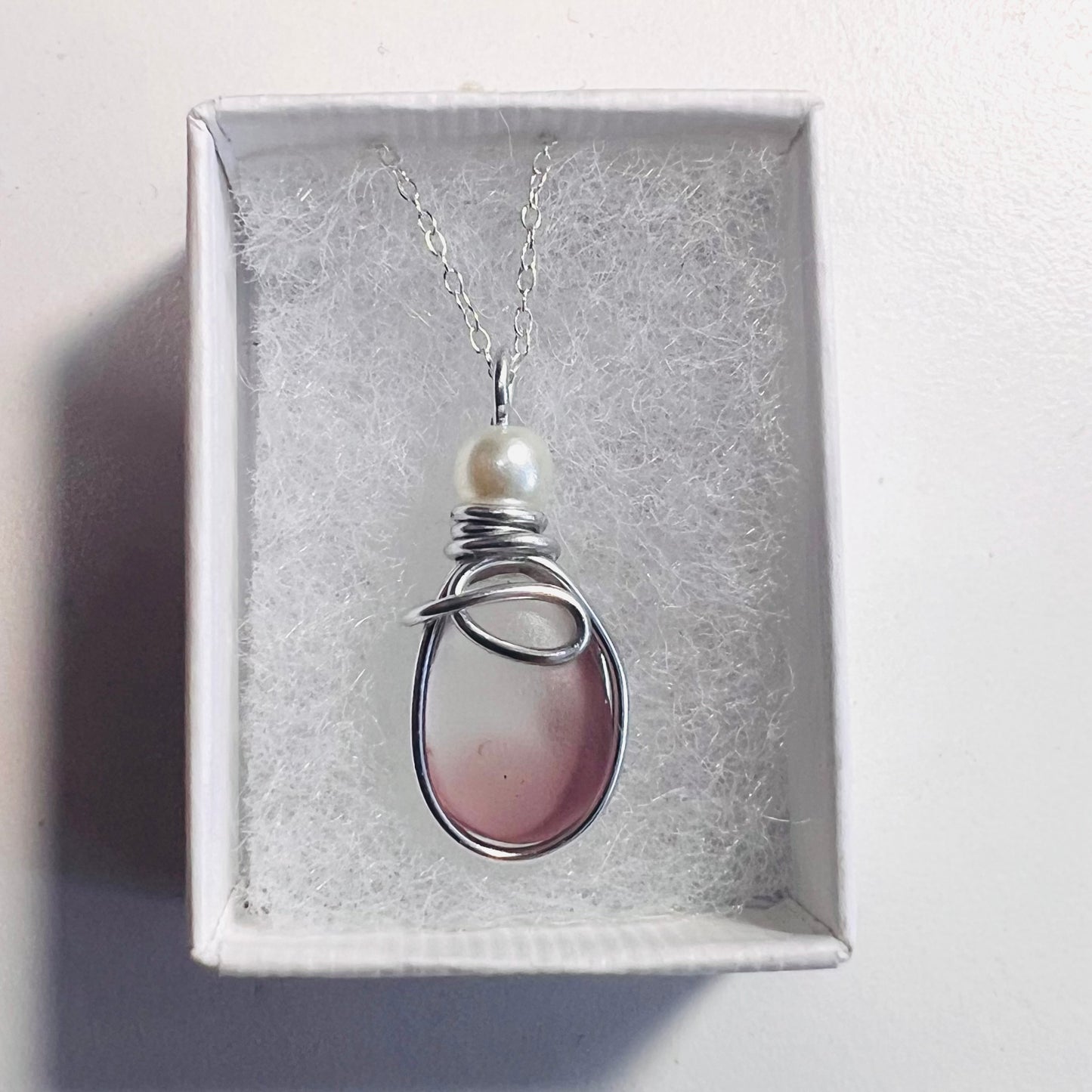 Mauve & White Seaham Sea Glass Multi Pendant
