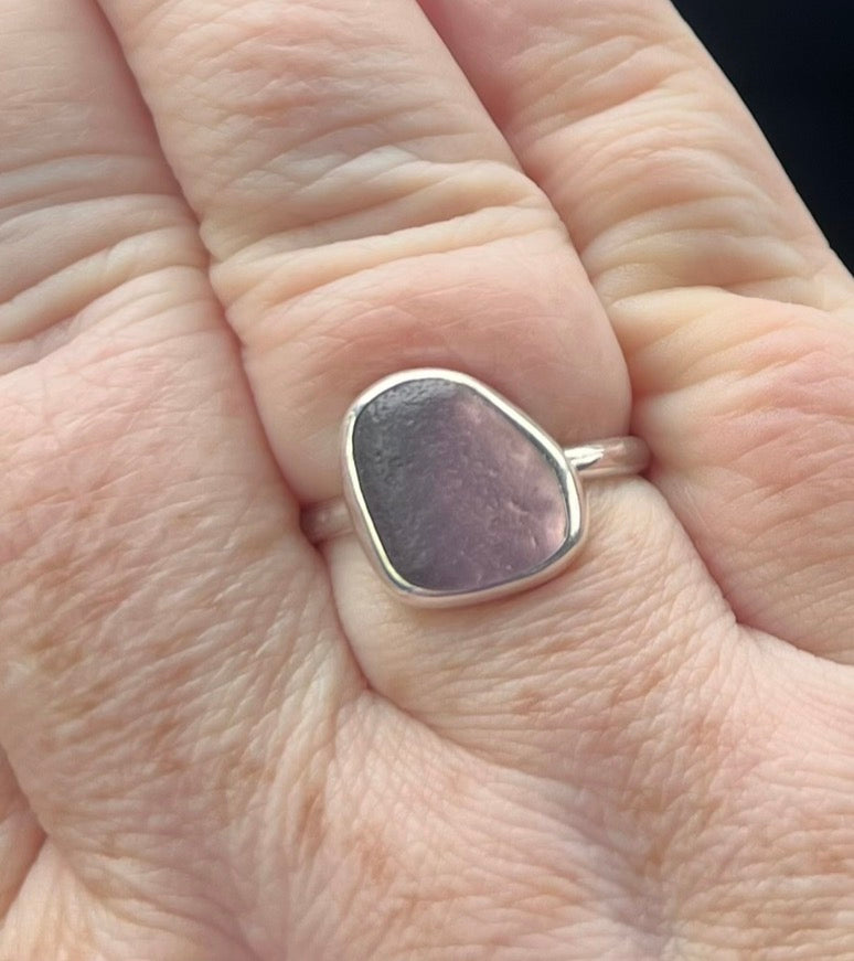 Rare Purple Seaham Sea Glass Ring