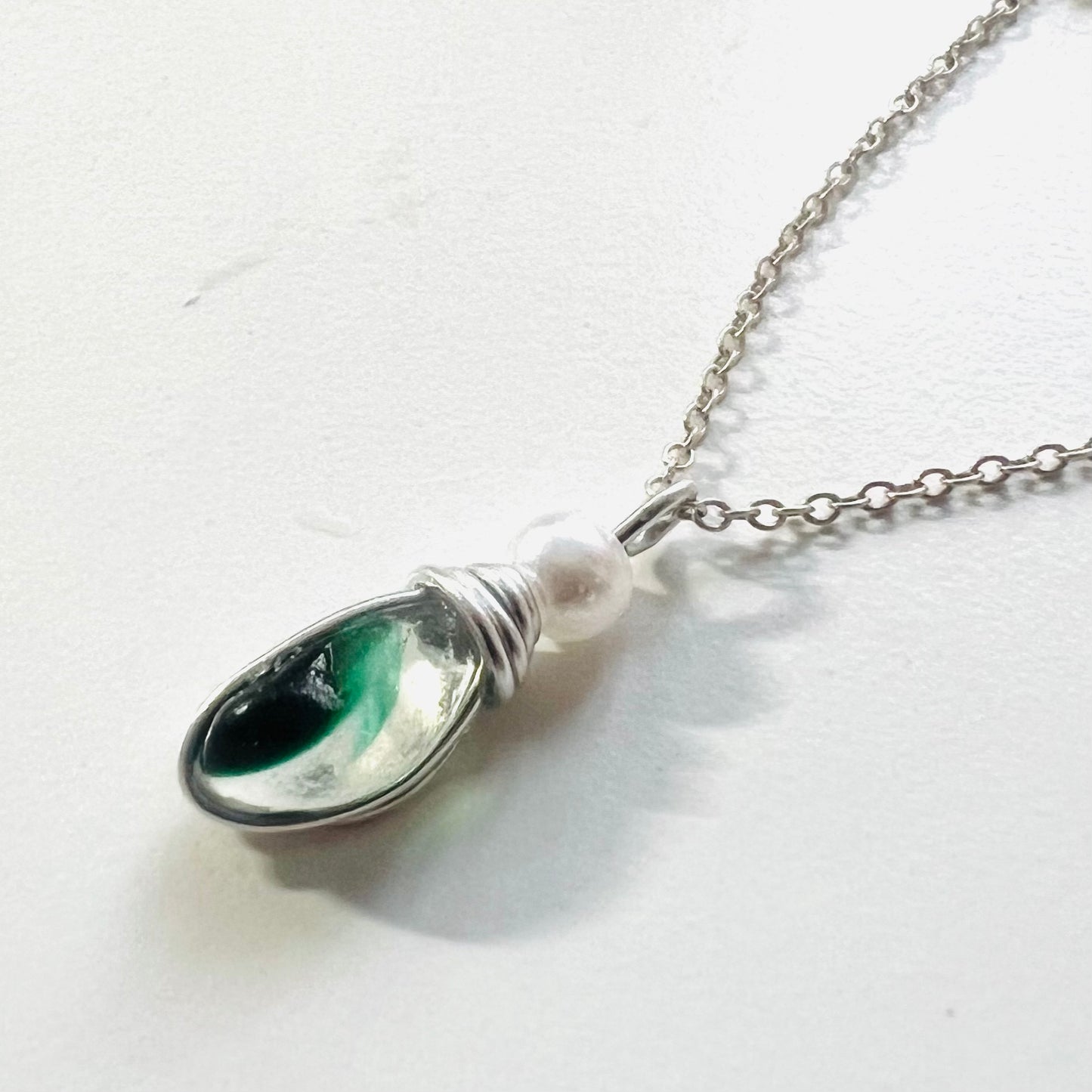 Seaham Sea Glass and Glass Pearl Pendant