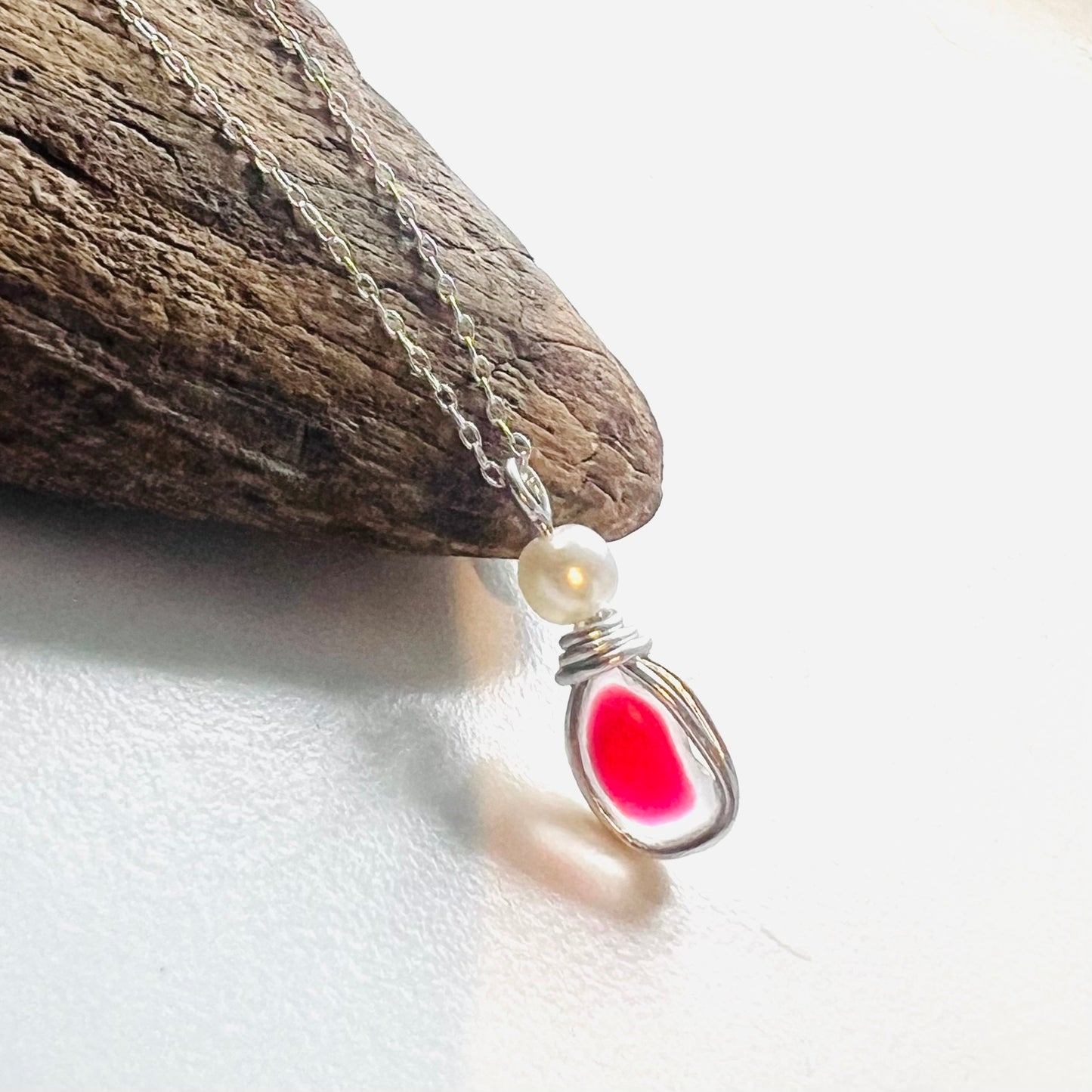 Pink & White Seaham Sea Glass Multi Pendant