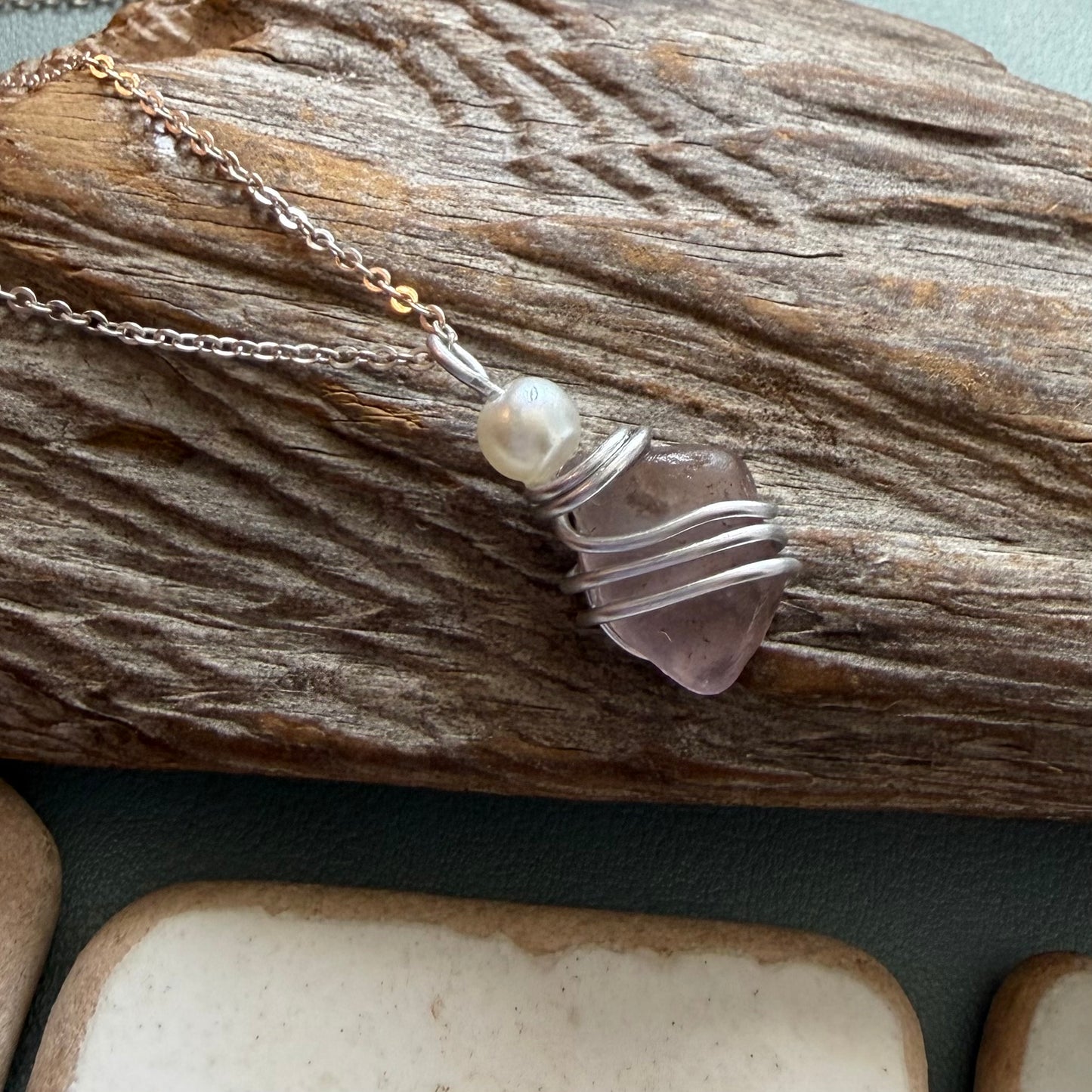 Dusky Pale Pink Seaham Sea Glass Pendant