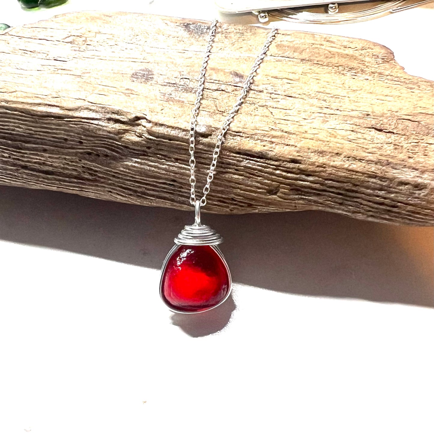 Rare Red Seaham Sea Glass Bubble Pendant