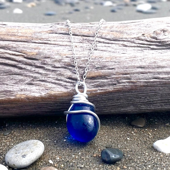 Deep Blue Seaham Sea Glass Pendant