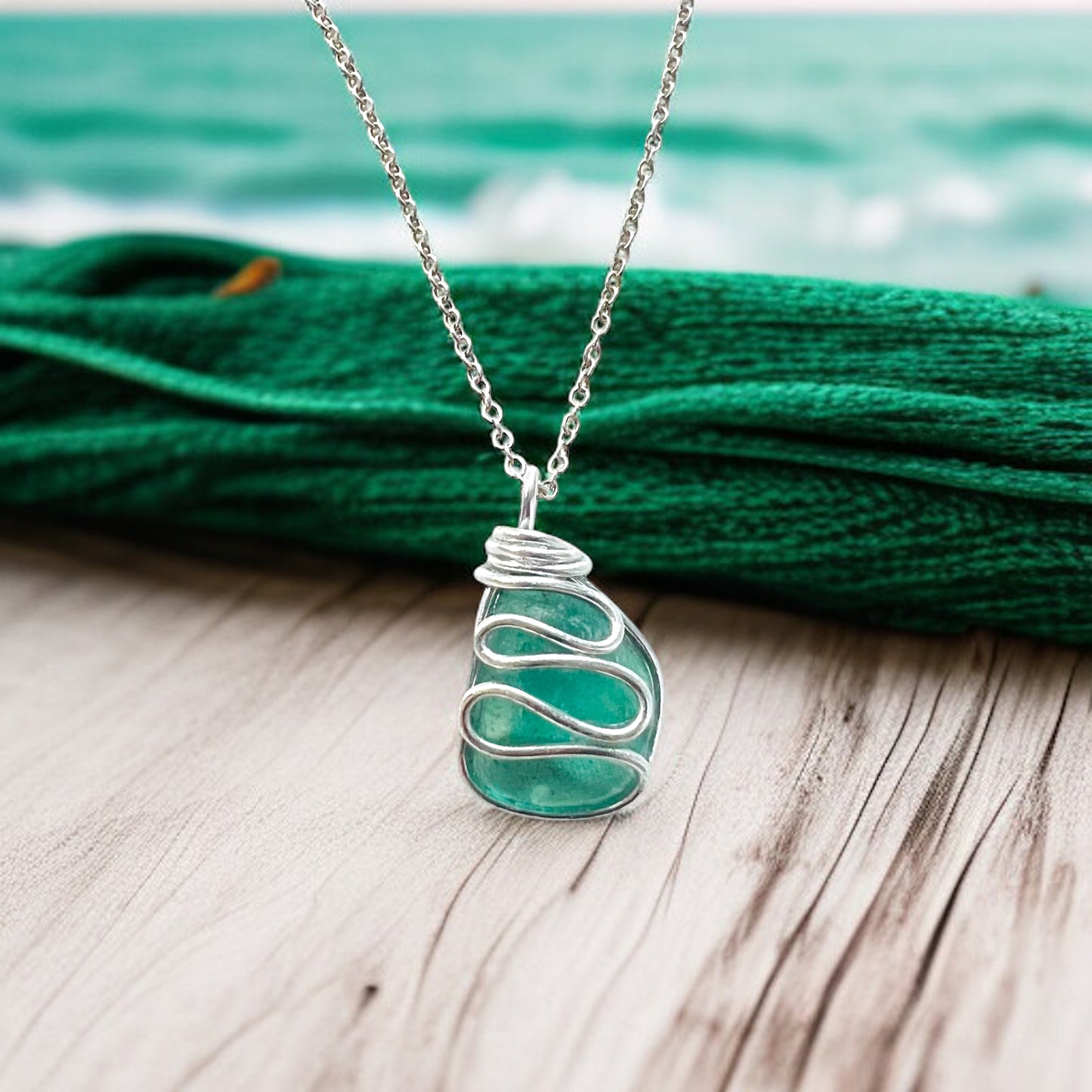 Chunky Turquoise Seaham Sea Glass Waves Pendant