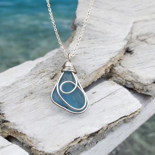 Mid Blue Seaham Sea Glass Pendant