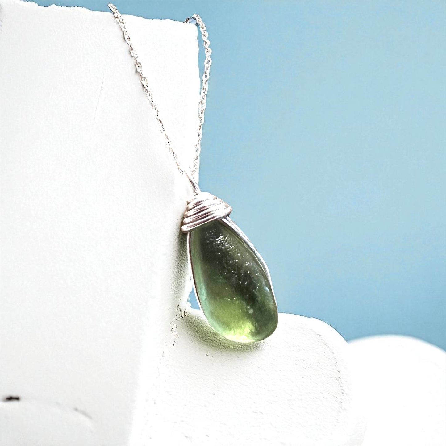 Bright Lime Green Seaham Sea Glass Pendant