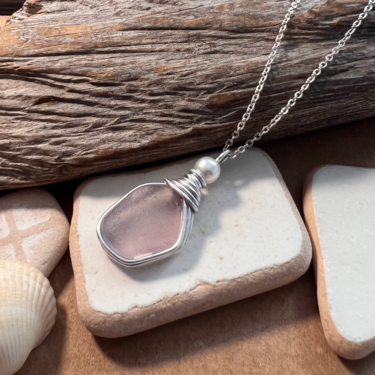 Rare Lilac Purple/Pink tone Seaham Sea Glass Pendant