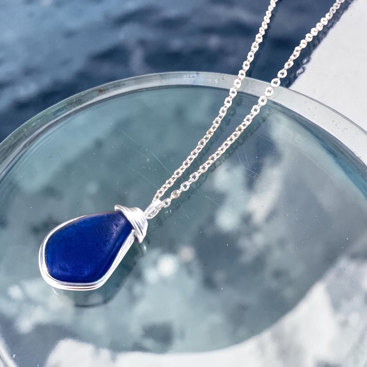 Deep Blue Seaham Sea Glass Pendant