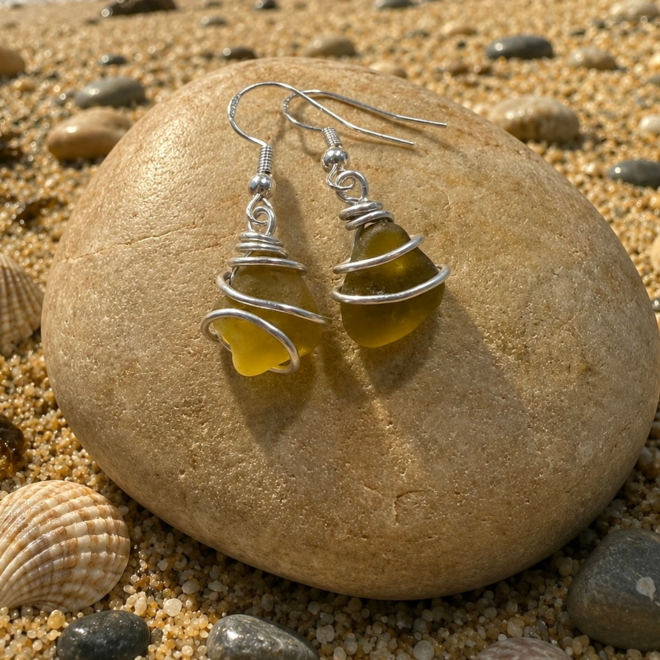 Yellow Seaham Sea Glass Earrings