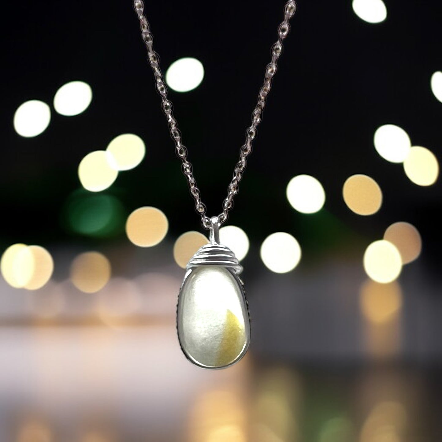 Yellow and White Seaham Sea Glass Multi Pendant