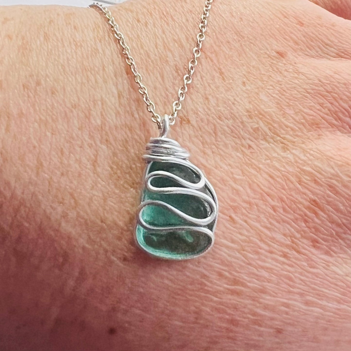 Chunky Turquoise Seaham Sea Glass Waves Pendant