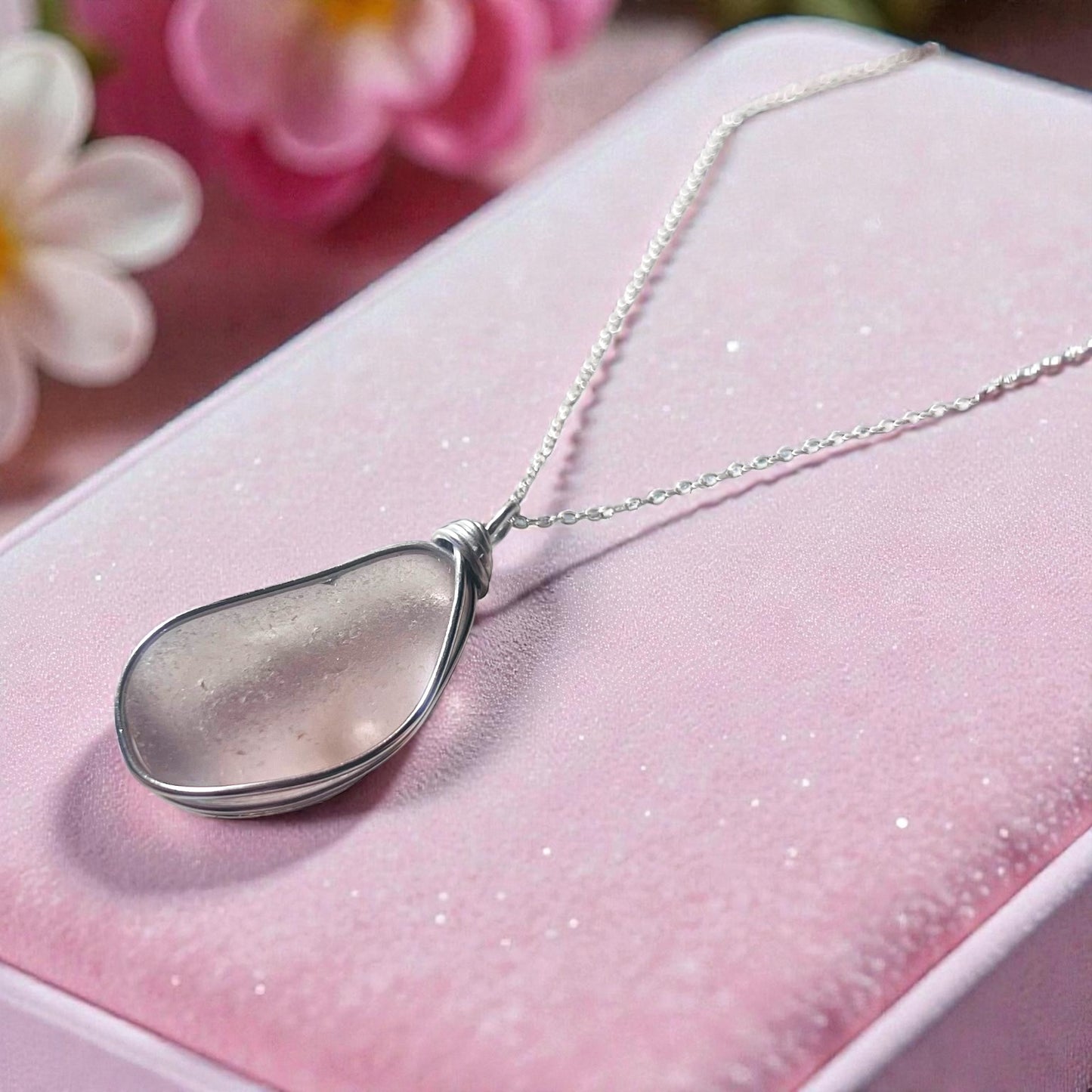 Rare Large Pale Pink Seaham Sea Glass Pendant