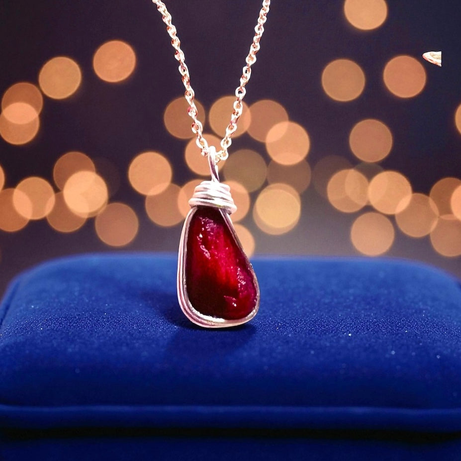 Milky Dark Red Seaham Sea Glass Pendant