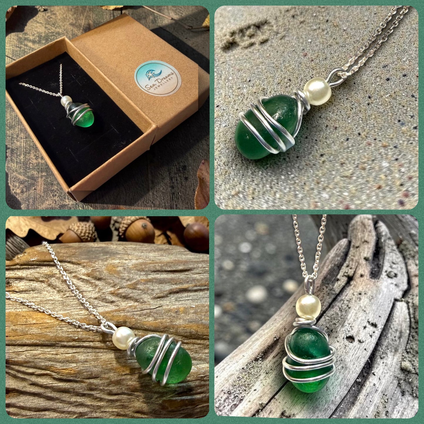 Dark Green Seaham Sea Glass Pendant