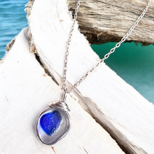 Blue Dot Seaham Sea Glass Multi Tone Pendant