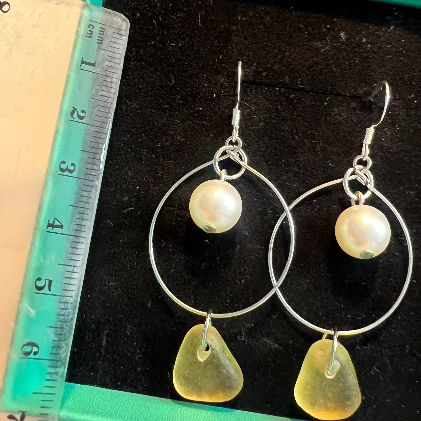 Statement Seaham Sea Glass and Glass Pearl Earrings