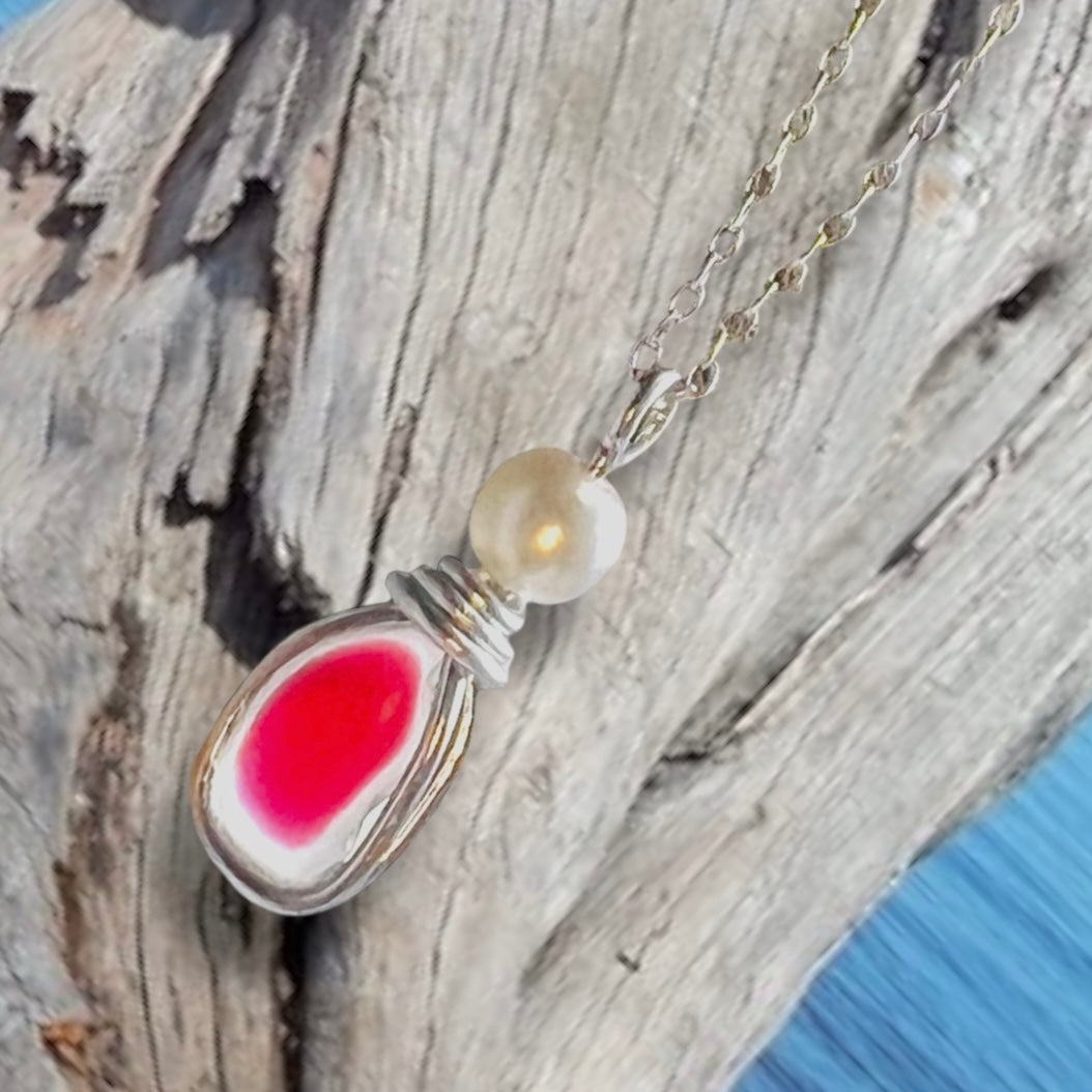 Pink & White Seaham Sea Glass Multi Pendant