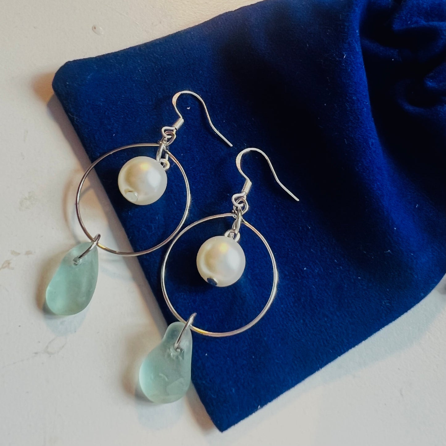 Statement Seaham Sea Glass and Glass Pearl Earrings