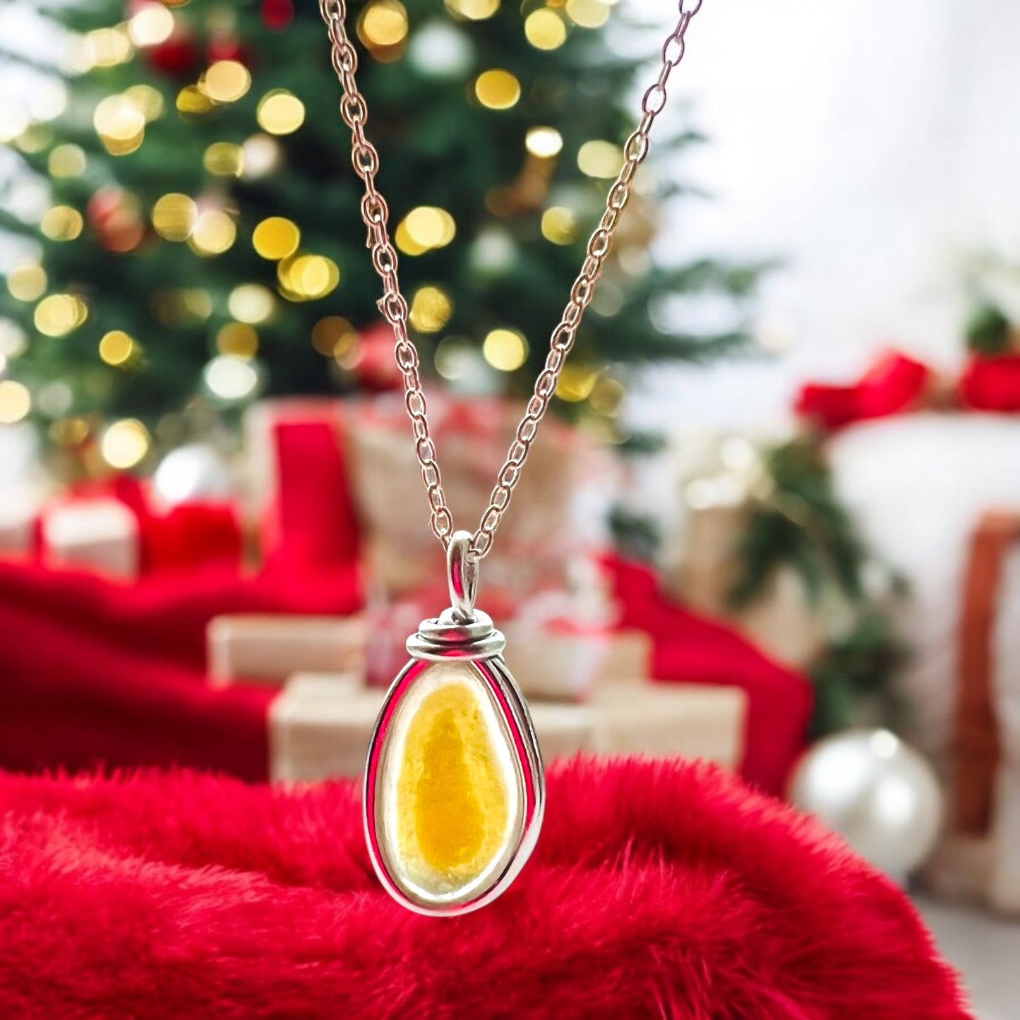 Rare Yellow Seaham Sea Glass Multi Pendant