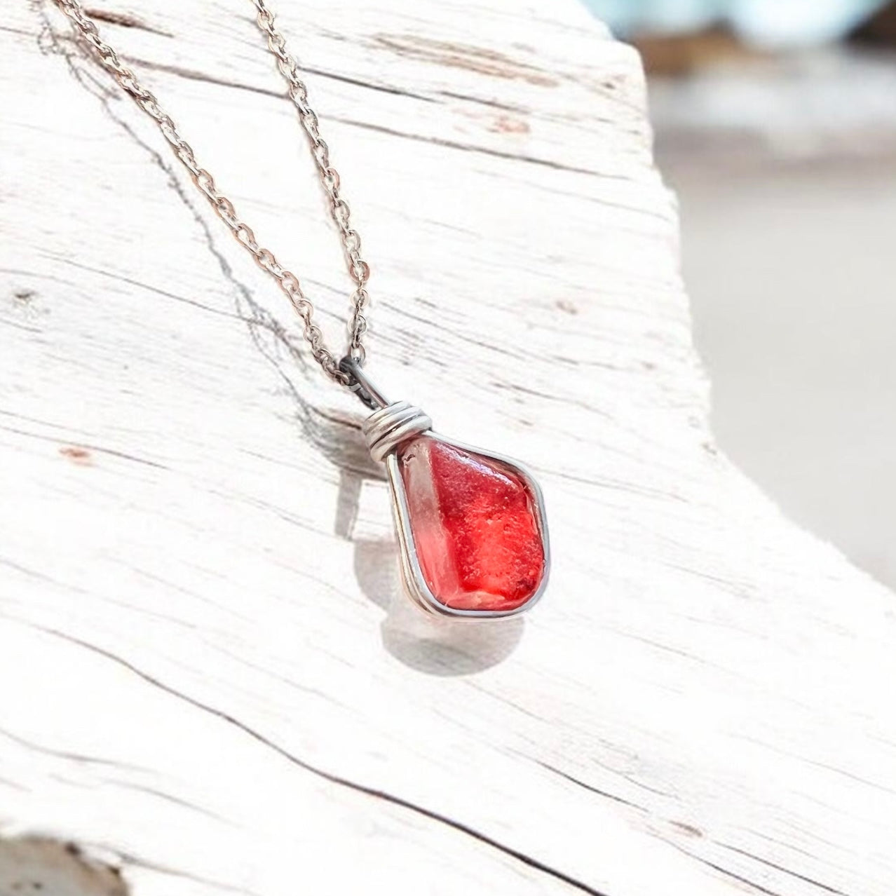 Coral Pink Seaham Sea Glass Multi Pendant