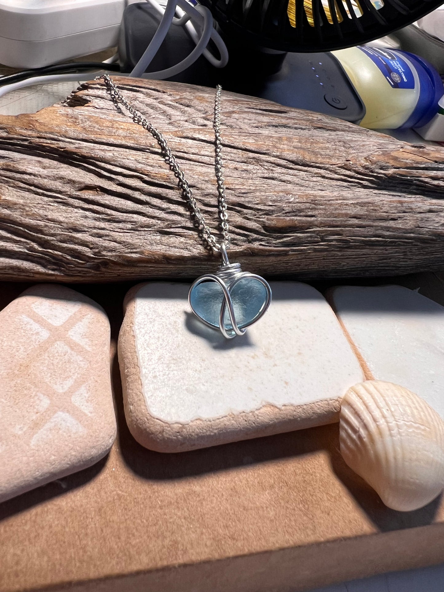 Bright Blue Heart Sea Glass Pendant