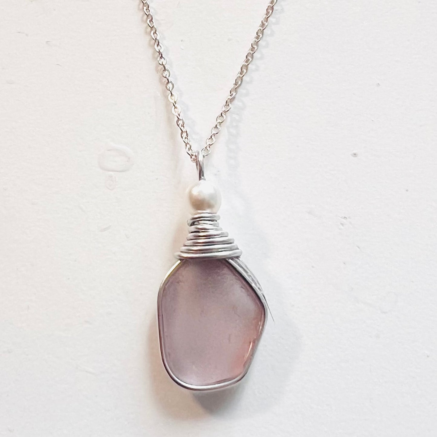 Rare Lilac Purple/Pink tone Seaham Sea Glass Pendant