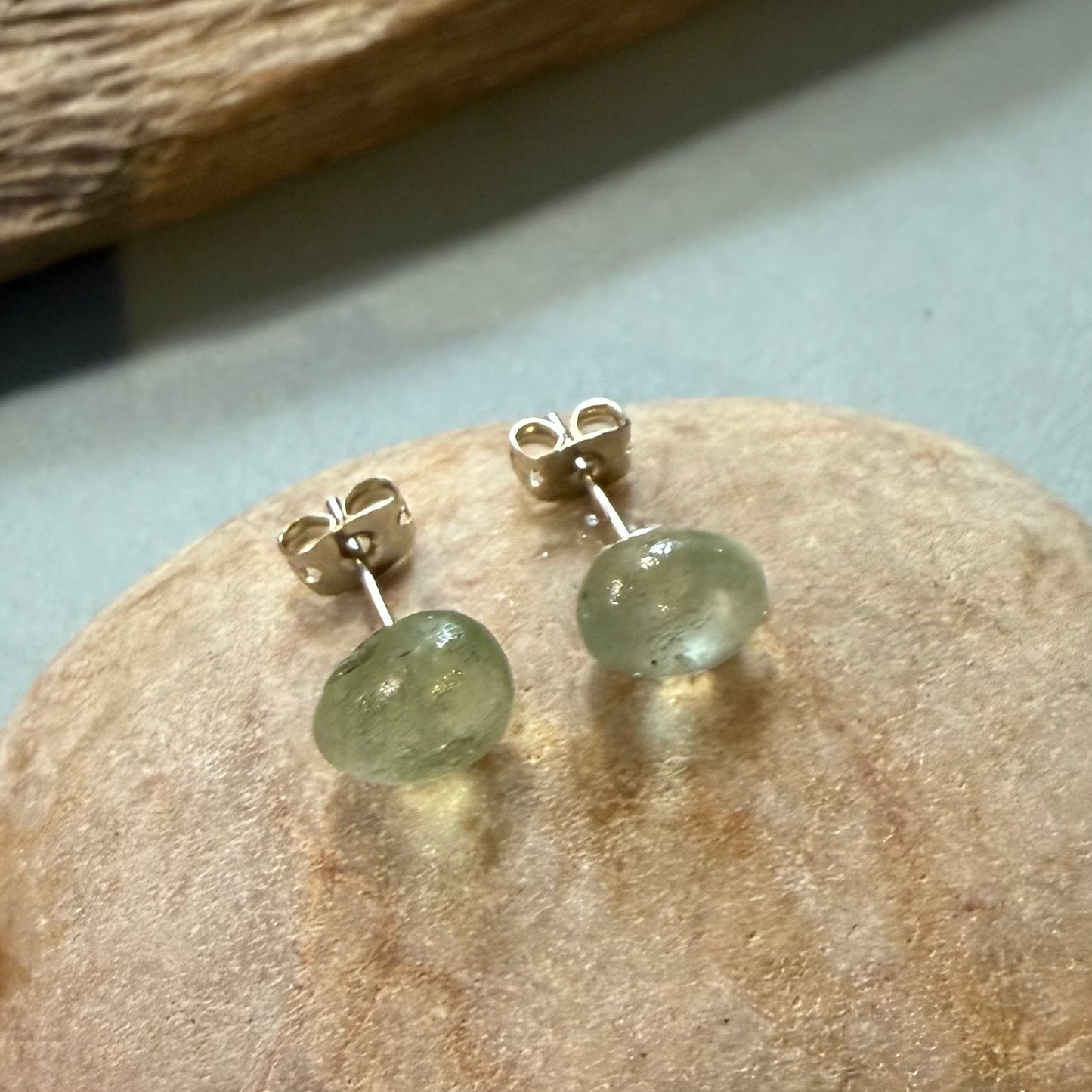 Pale Aqua Green Seaham Glass Stud Earrings
