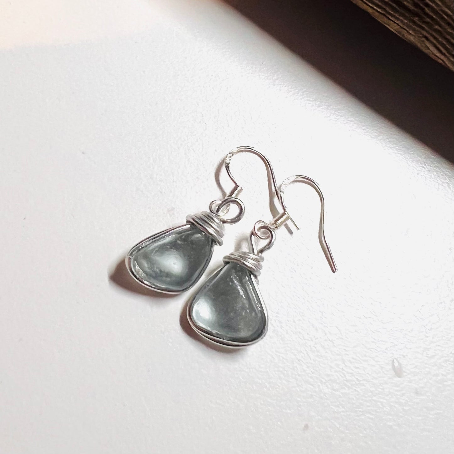 Dusky Grey Seaham Sea Glass Earrings
