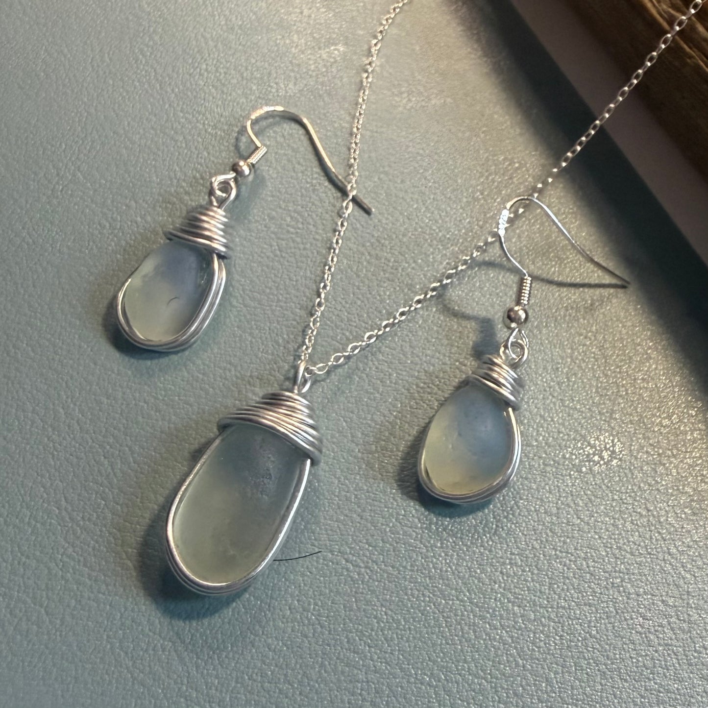 Rare Opalescent Seaham Sea Glass Jewellery Set