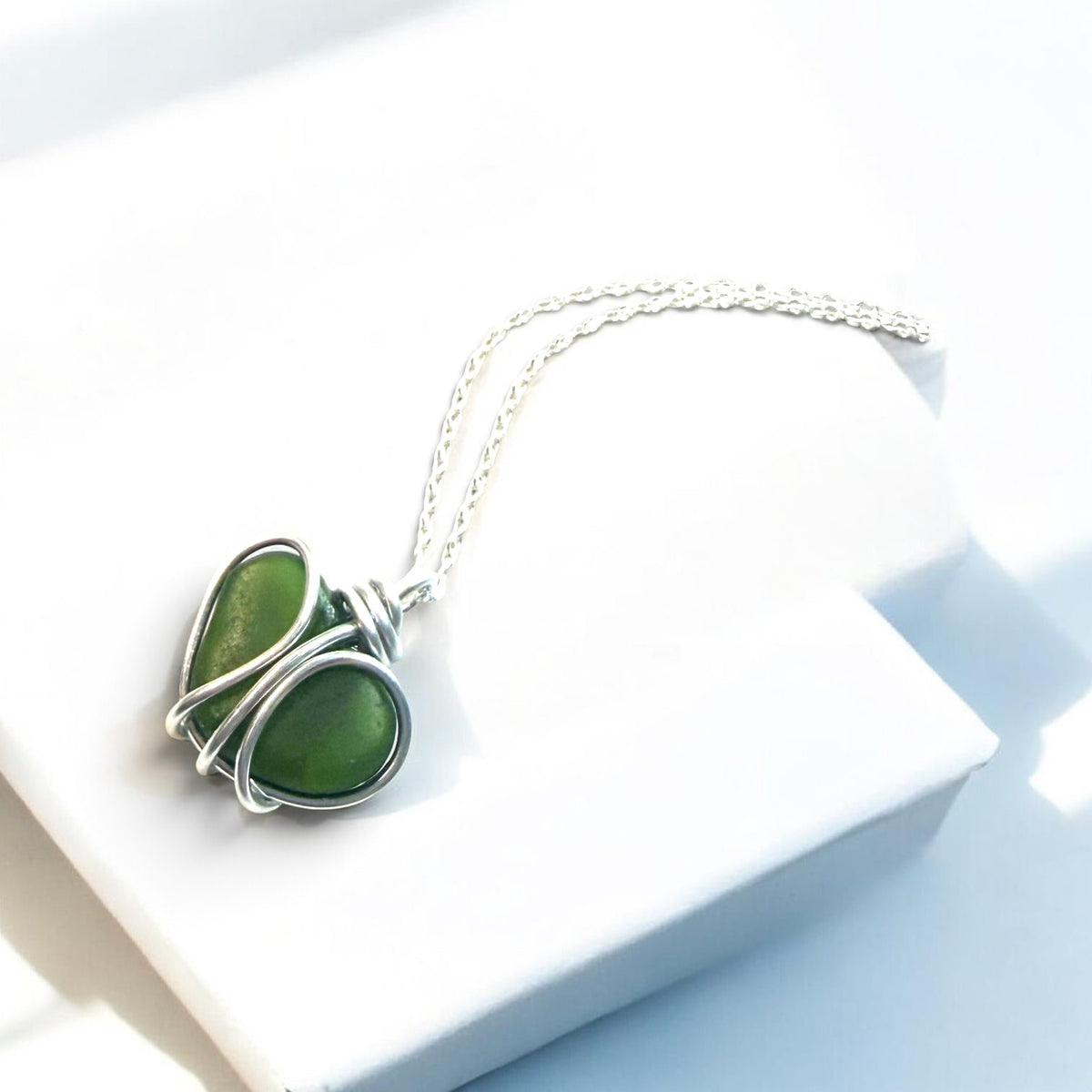 Green Sea Glass Heart Pendant