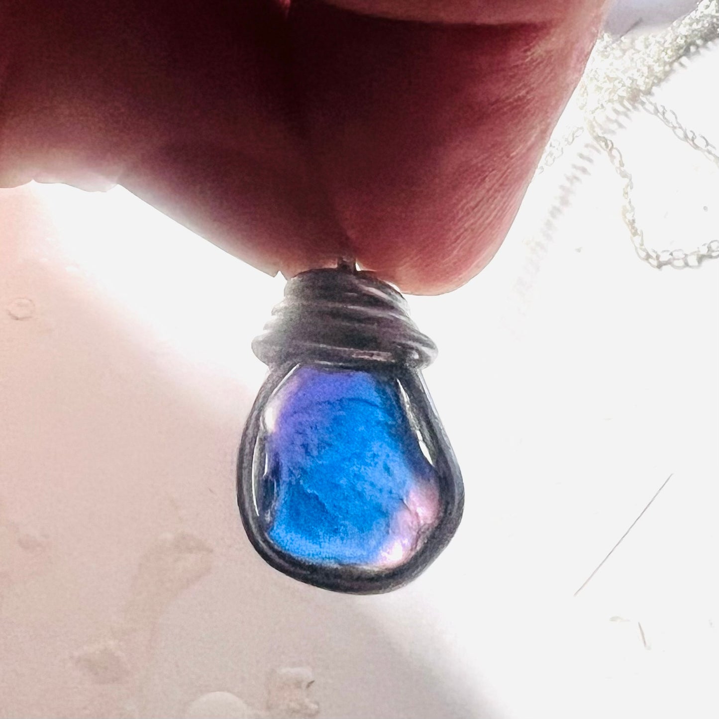 Small Pink and Blue Seaham Sea Glass Multicolour Pendant