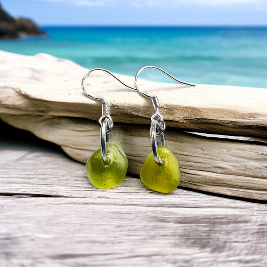 Lime Green Dangly Seaham Sea Glass Earrings