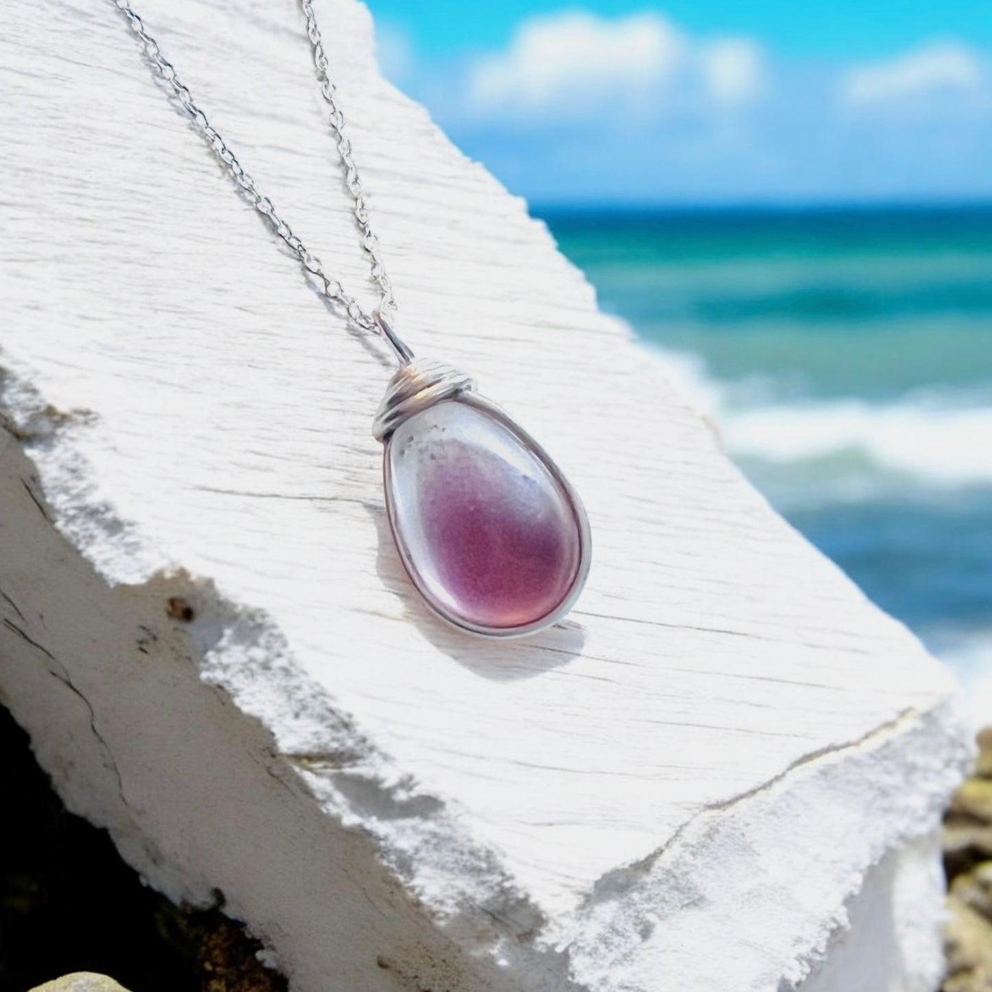 Rare Mauve Purple/Pink tone of Seaham Sea Glass Multi Pendant