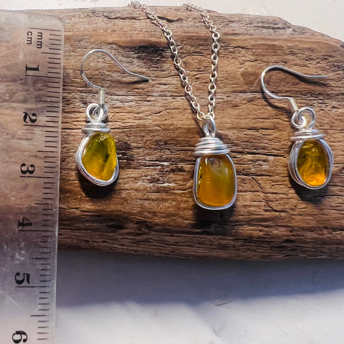 Rare Yellow Seaham Sea Glass Jewellery Set