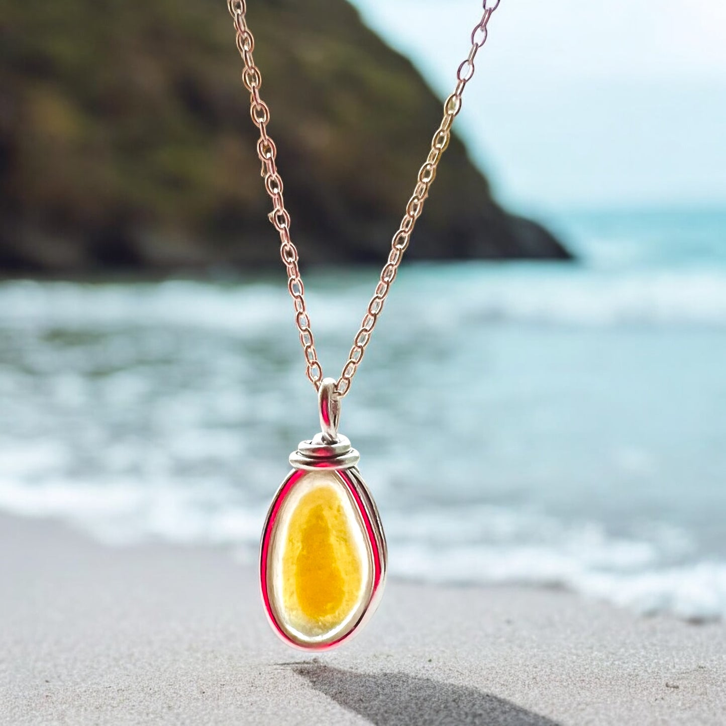 Rare Yellow Seaham Sea Glass Multi Pendant