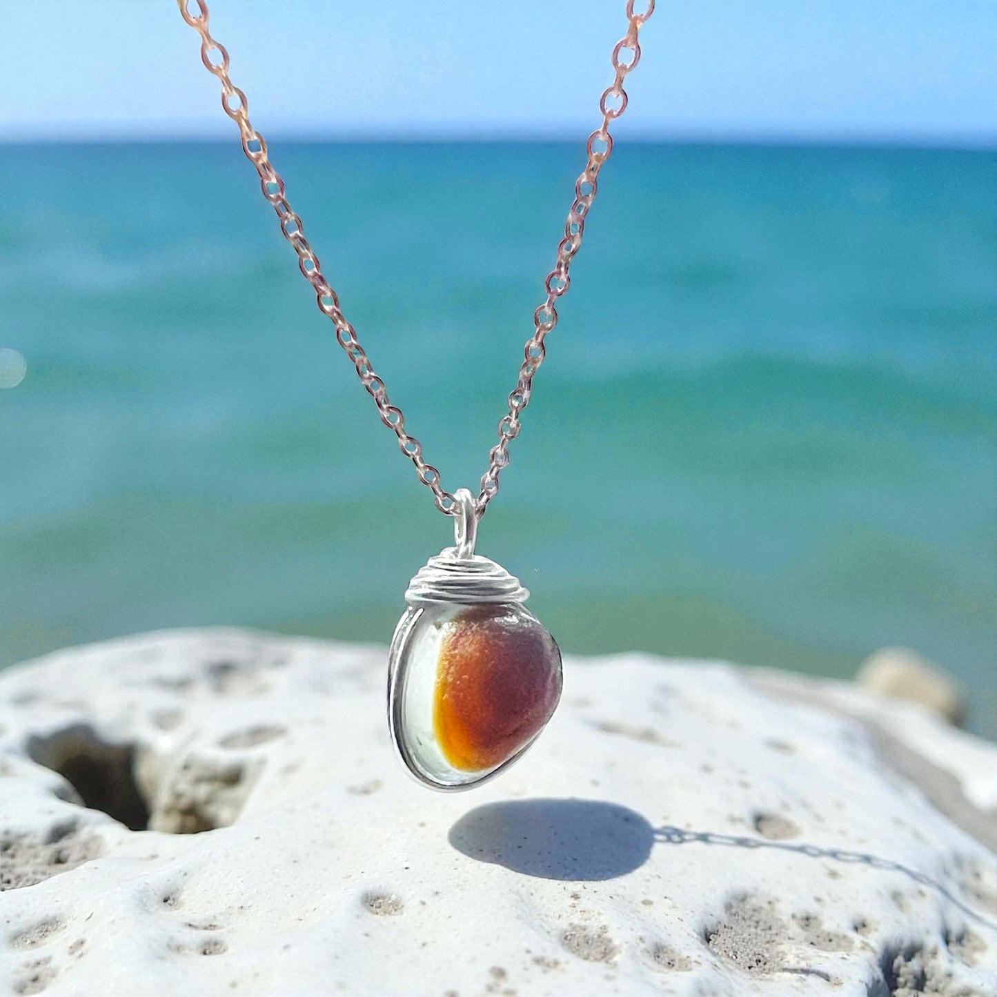 Beautiful Seaham Sea Glass Multi Tone Pendant