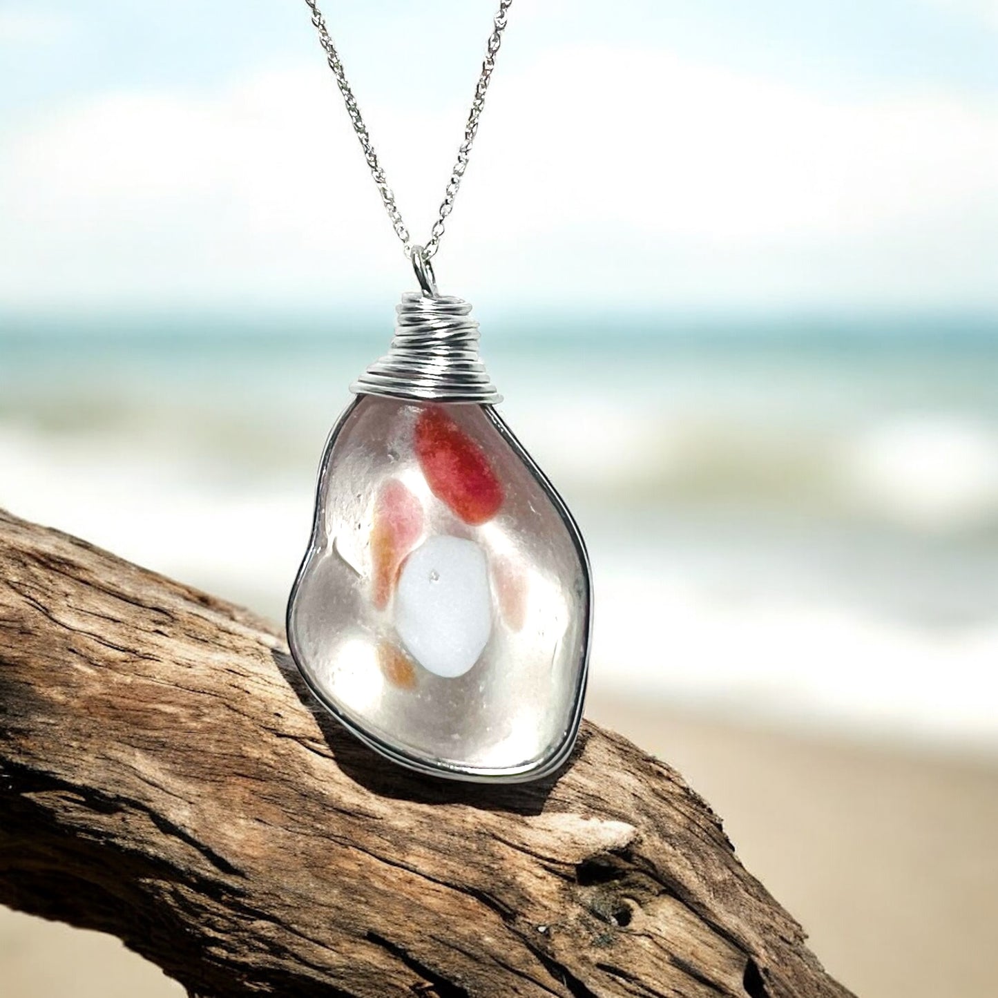 Very Large Italian Iberian Sea Multi Sea Glass Pendant