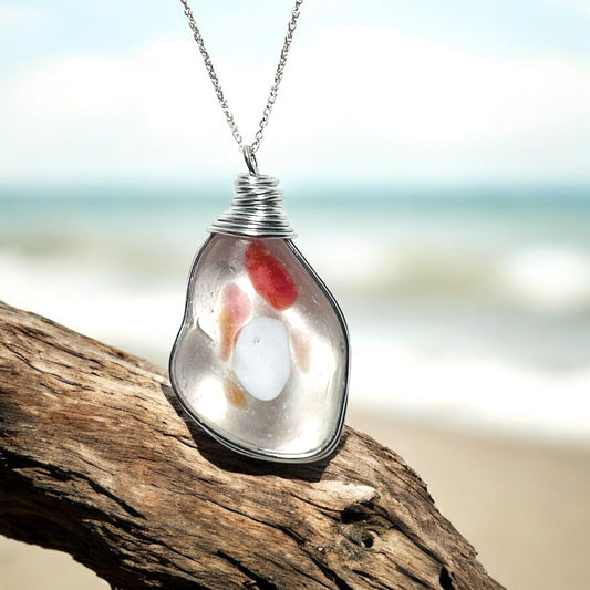 Very Large Italian Iberian Sea Multi Sea Glass Pendant